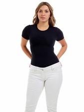 UNDERWORKS Woman's Ultra Light. Cotton-Spandex Black Crew Neck T-Shirt Size S