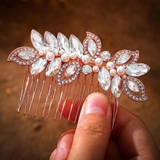Crystal Wedding Hair Comb Pearl Bride Headpiece Rose Gold Rhinestone Hair