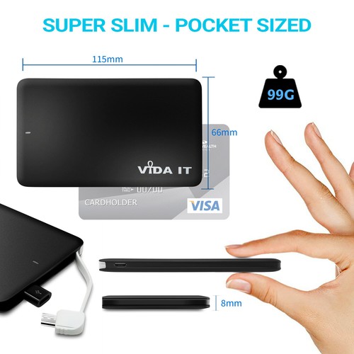 Slim Credit Card sized Power Bank Portable USB Battery Charger For Mobile Phone - Picture 2 of 10