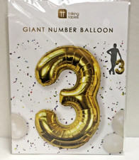 GIANT NUMBER BALLOON GOLD 34"  INFLATING STRAW NEW IN PACKAGE