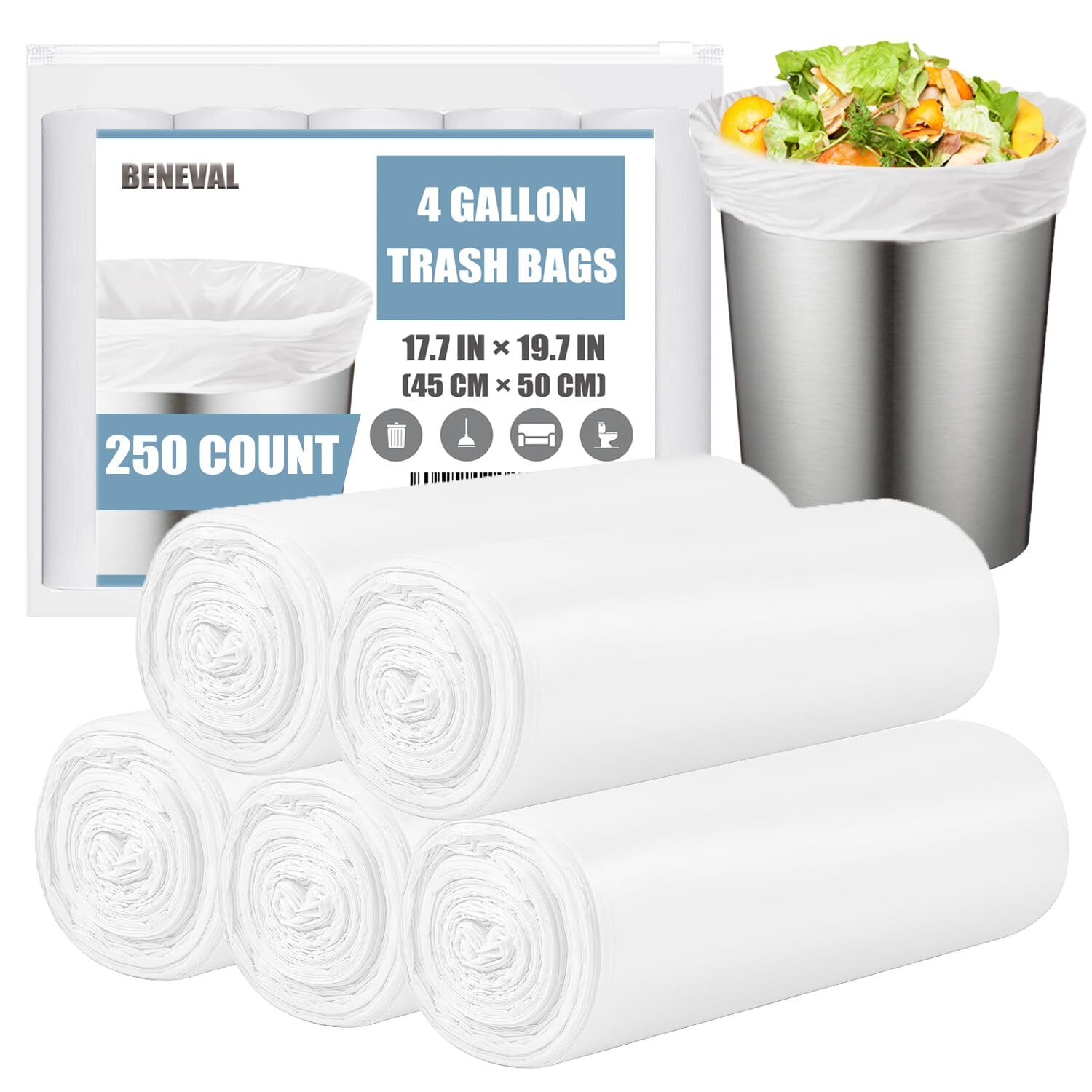 4 Gallon Small Trash Bags, 250 Count, Unscented, Transparent, Durable, Ideal ...