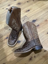 Old West Brown Leather Alligator Square Toe Western Cowboy Boots Youth Kids 2
