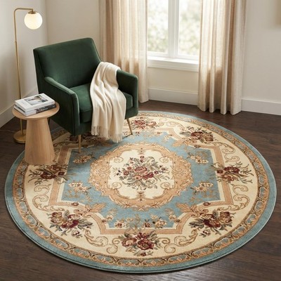 Area Rug 6 Round Light Blue Cream Versailles Henry 3123683 Unique Loom