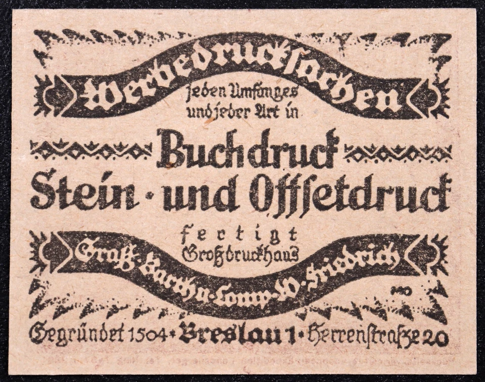 BRESLAU / WROCŁAW 1921 XX-RARO 20 Pfennig violeta/marrón alemán Notgeld Polonia Foto 2 de 2