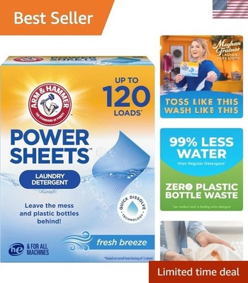 Power Sheets Laundry Detergent - Clean & Fresh Breeze, High Efficiency, 60 Count