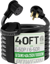 40FT 40 Amp 8 Gauge 250V NEMA 6-50P to 6-50R 3 Prong Welder Extension Cord, Heav
