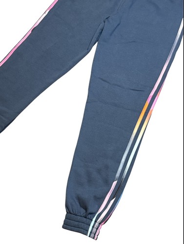 Adidas Girls All over Print Stripe Fleece Jogger Pants XL Blue Multi Color Kids - Picture 7 of 7