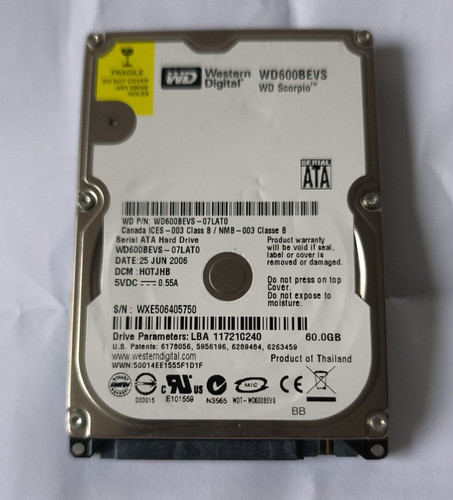 Western Digital WD600bevs 60GB SATA 2,5"  Festplatte fast neu 37 Betriebsstunde