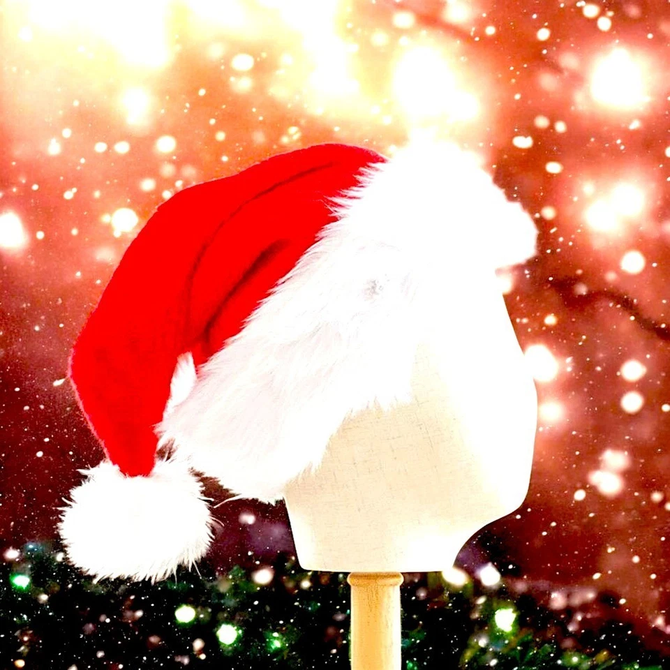 Sombrero de Papá Noel de Vacaciones Gorra Roja de Felpa - Adulto Disfraz de Navidad Invierno Fiesta Accesorio Foto 3 de 4