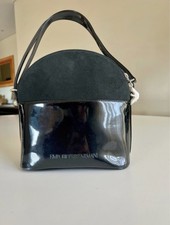 Emporio Armani borsa nera pelle lucida e scamosciata con charm argento