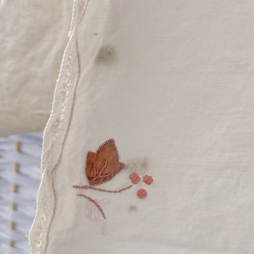 Vintage Hand Embroidered Table Cloth Cotton Textile Oval Brown Leaves 230cm (t56 - Picture 2 of 6