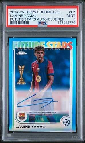 2024-25 Topps Chrome UEFA Future Stars Lamine Yamal Blue Auto /150 PSA 9