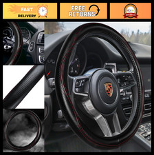Luxury Black Genuine Leather Steering Wheel Cover For Cars Suvs Trucks 14.5-1