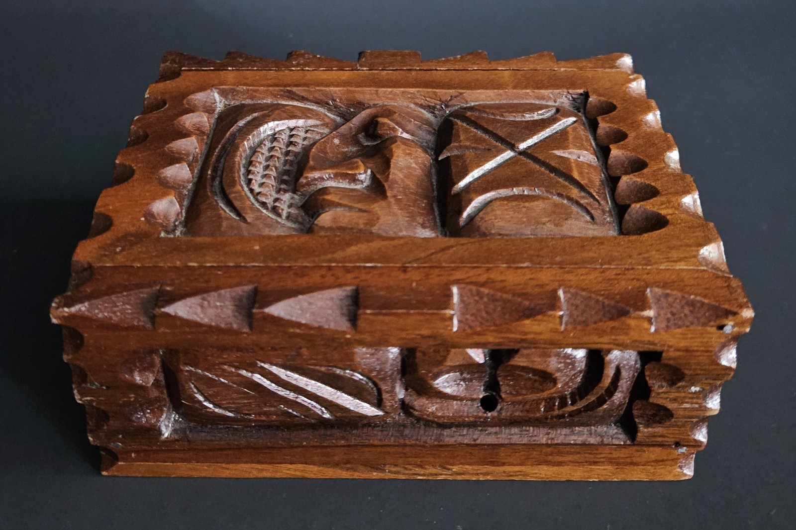 Hand Carved Wooden Box Trinket Box Tribal Style Carvings Vintage