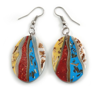 55mm L/Multicoloured Oval Shape Sea Shell Earrings/Handmade/ Slight Variation
