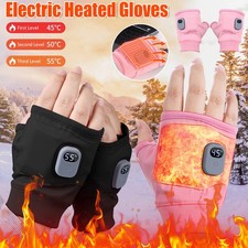 Heated Gloves Half Finger Electric Rechargeable Battery Hand Warm Thermal Winter