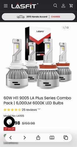 Lasfit Led Lighting 9005/HB3 H11 4 Headlight Bulbs Driving Light 300% Brighter
