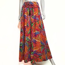 True Destinations Tropical Leaf Print Wide Leg Flare Palazzo Pants Womens SZ S