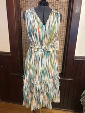 Nanette Lepore Abstract Ruffle Tiered V-Neck Sleeveless Dress Women's 14 $140