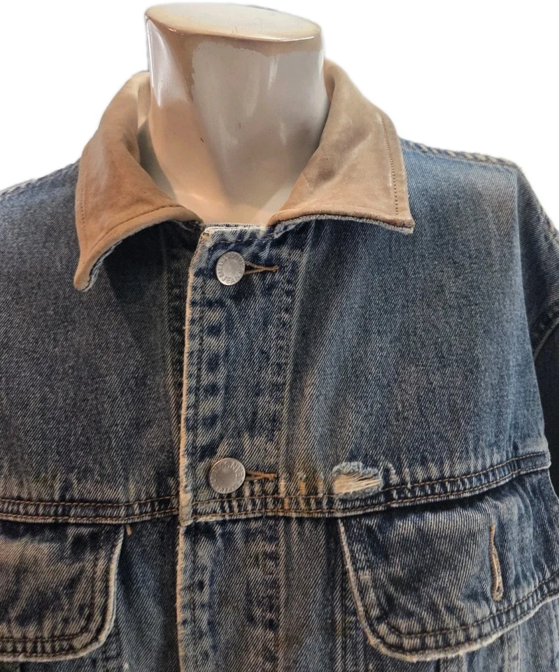 Banana Republic Jeans Men's Jacket Medium Vintage Denim Leather Collar - Image 3 of 4