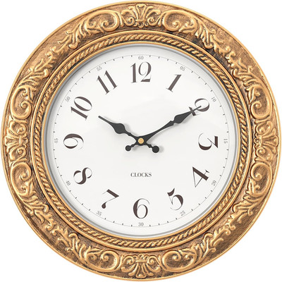 European Vintage Decorative Wall Clock, 12'' Antique Gold Style, Battery Operated