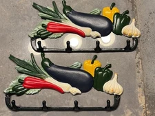 Hand Painted Vegetable 4 Hook Towel Hanger Cast Iron