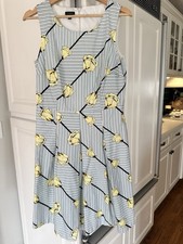 Spring Garden Party TALBOTS Womens 10 Blue Yellow Tulip Cotton Fit & Flare Dress