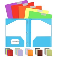 6 Pack Plastic Folders with Pockets and Prongs, 3 Prong Folders with Writable...