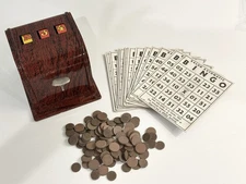 Vintage 1950’s Kalon bingo caller game with cards and chips - tested and works