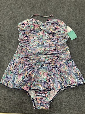Plus Size 20W  Bal Harbour Tummy Control One-Piece Swimsuit  /Multi Color