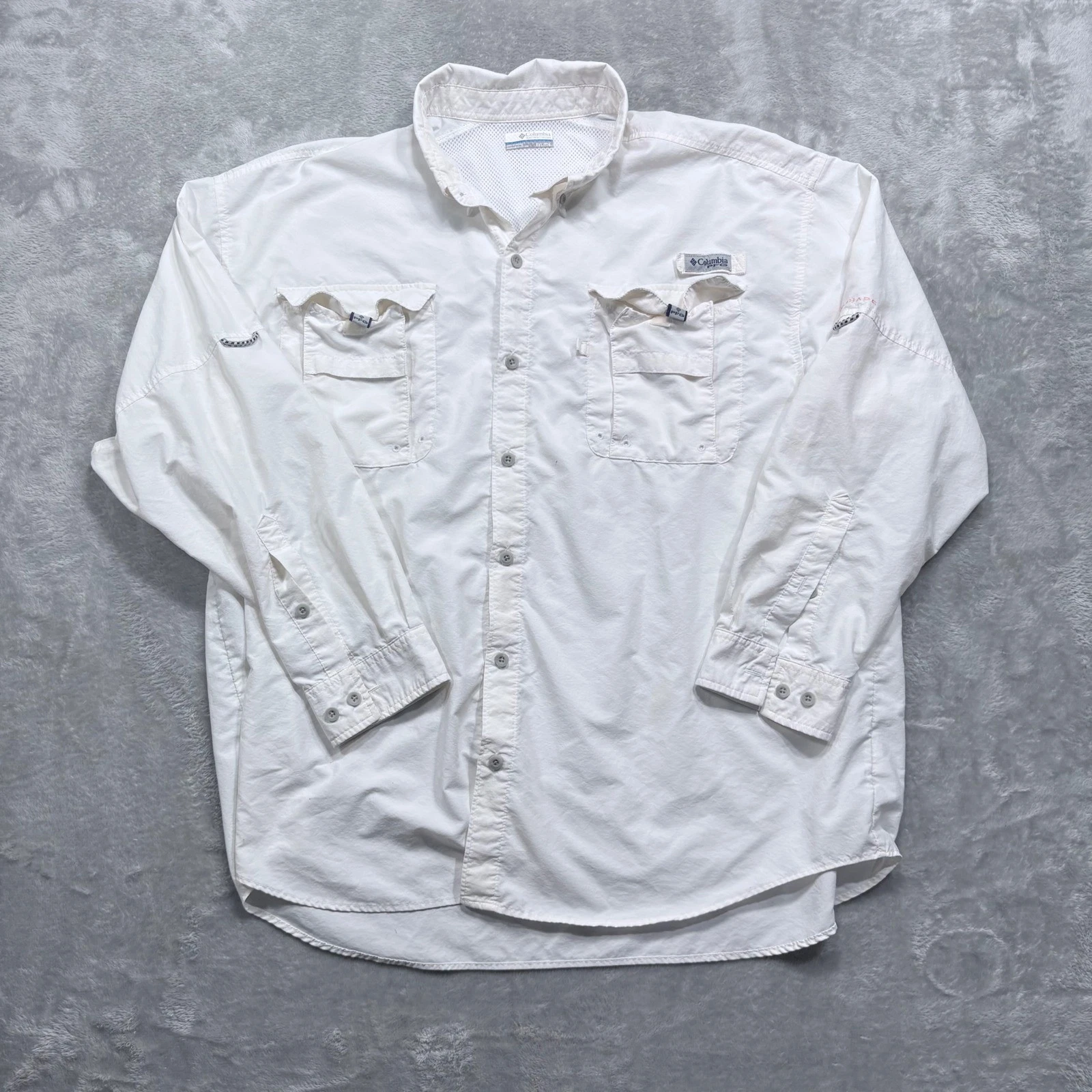 Columbia PFG Fishing Shirt Mens XXL White Long Sleeve Bahama Omni-Shade UPF 30