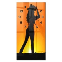 Glas-Wanduhr Wanduhr Aus Glas Cowgirl-Silhouette Schwarze Zeiger 30X60 Cm