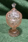 Vtg Mini Pink Depression Glass Diamond Footed Lidded Mint Candy Trinket Dish