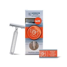 MERKUR 42C Double Edge Safety Razor, Hexagonal Handle, Three-Piece Design, Cl...