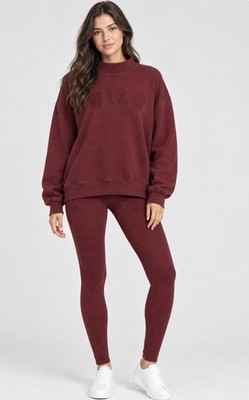 NWT Wilo The Label Lounge Set Womens Small Burgundy Funnel Neck Legging 2PK $166
