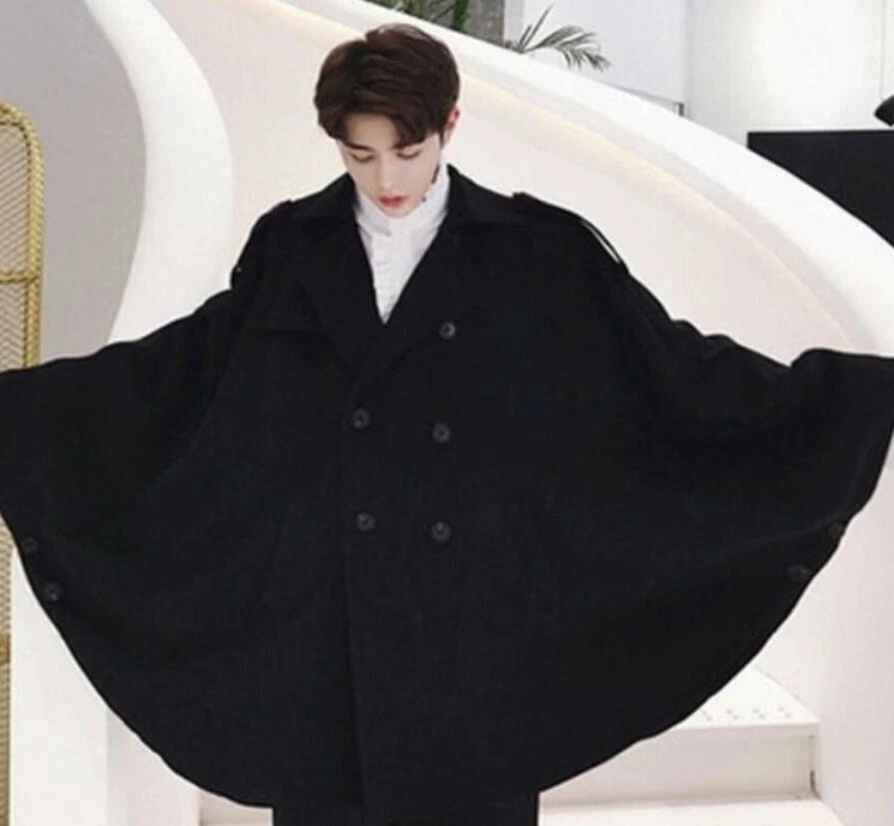 Capa de lana para hombre Poncho Abrigo Chaqueta Doble Pecho Punk Trench Prendas exteriores Foto 3 de 4