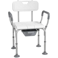 HOMCOM 3-in-1 Shower Chair with Back and Arms,Height Adjustable Bedside Commode,