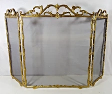 Vintage Brass French Rococo Style 3 Panel Fireplace Screen Spark Guard 30.5 Tall