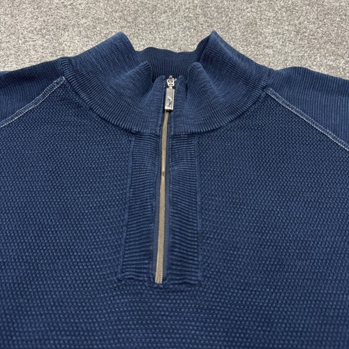 Tommy Bahama Sweater Men 2XL Navy Blue Quarter Zip Logo Pullover Blank Work - Picture 3 of 10