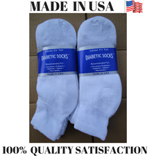 Creswell Top Quality 6 Pairs Made In USA Diabetic Socks White Ankle 13-15 Size