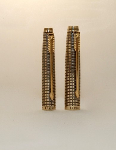 VINTAGE PARKER 75 VERMEIL FOUNTAIN PEN & BALLPOINT BOXED SET - STERLING & G.F. - Picture 4 of 20