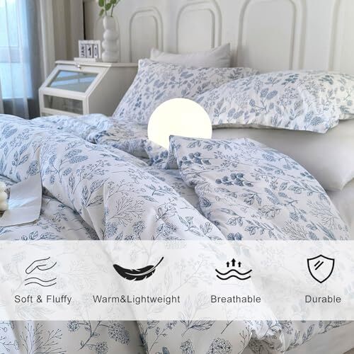 Queen Comforter Set White and Blue Queen(90"x90") 01-a#chic Fresh Blue Floral - Picture 2 of 6