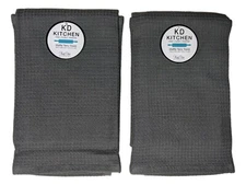 Set of 2 GRAPHITE Grey Textured Waffle Terry Kitchen Towels by Kay Dee Designs