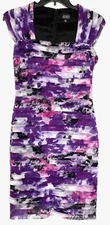 ADRIANNA PAPELL Purple Watercolor Mesh Shutter Pleated Bodycon Sheath Dress 12