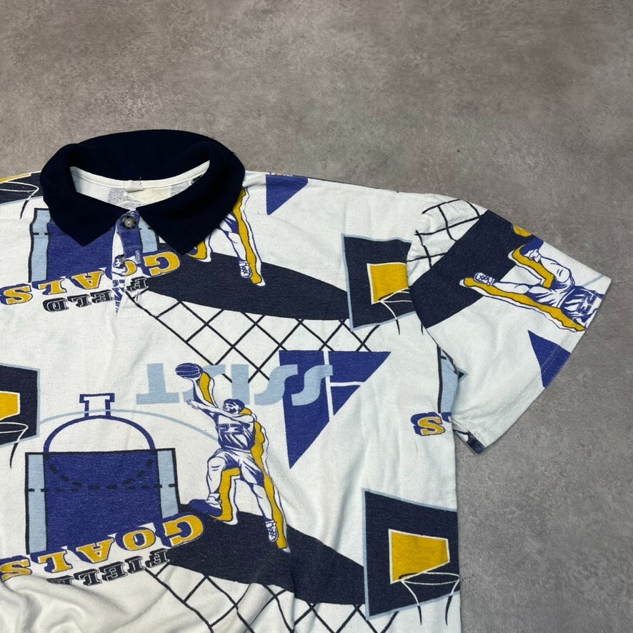 FIeld Rugby Polo Shirt Mens All Over Print Short Sleeve Top, White Blue XL image 2
