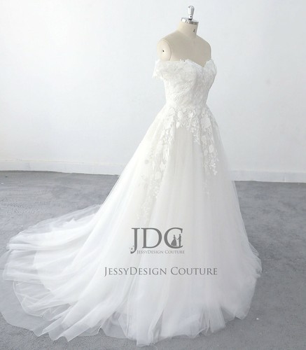 Unique Lace Bridal Gown Wedding Dress 2-28W Portrait White Chapel Train Soft Net - Picture 2 of 7