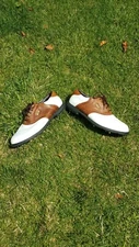 Mens 11.5 Footjoy Superlites Golf Shoes Spikes Cleats White Tan 58049