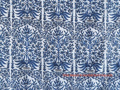 3 Yards Indian Blau Floral Hand Block Print Baumwollstoff Meterware
