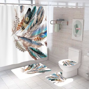 Feather-Bathroom-Rug-Set-Shower-Curtain-Non-Slip-Toilet-Seat-Lid-Cover-Bath-Mat