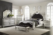 4 Piece Traditional King Bedroom Set Black and Silver Finish
